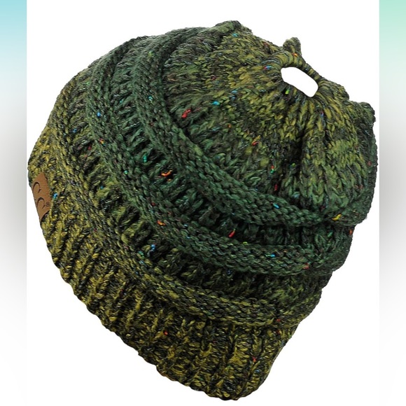 C.C MESSY BUN BEANIE TAIL SOFT STRETCH EXC.-🎉DENIM🩵~or~🎉OMBRE🫒,OS,BNWTIB/WOT - Picture 4 of 14